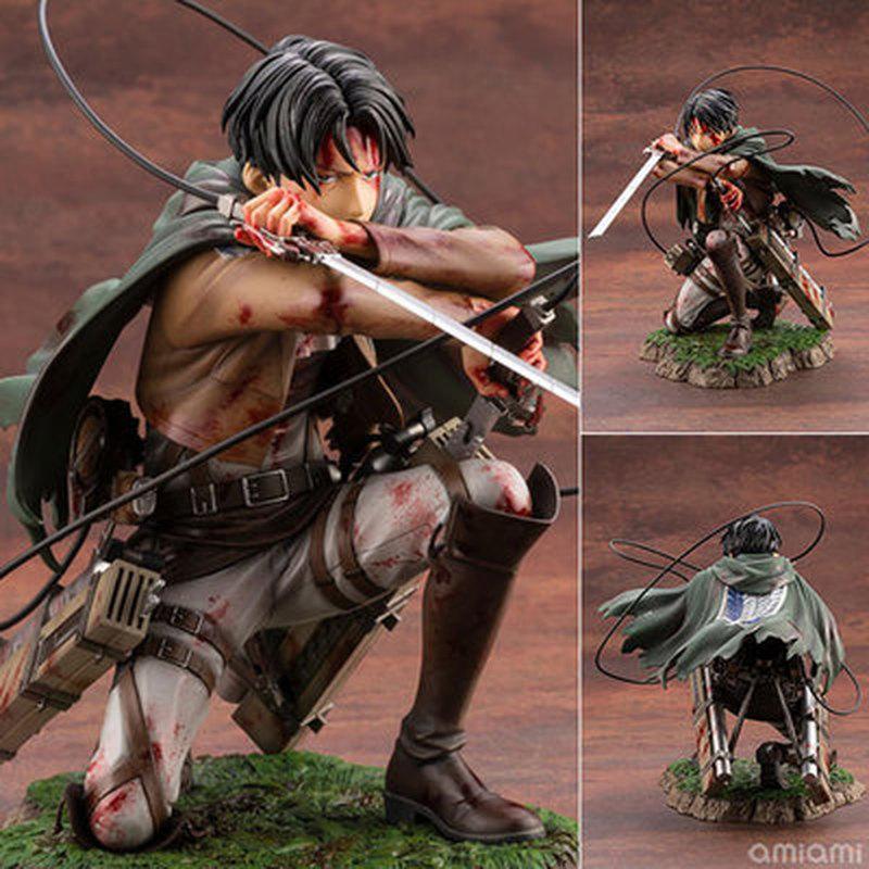 Kotobukiya Attack On Titan Levi Ackerman Anime Figure Battle Damaged Bloody Battle Kneeling Pose Collectible Statue Anime Model