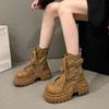European Style Leather Denim Platform Martin Boots - Women's 2025 New Height-Increasing Motorcycle Short Boots, Small Sizes