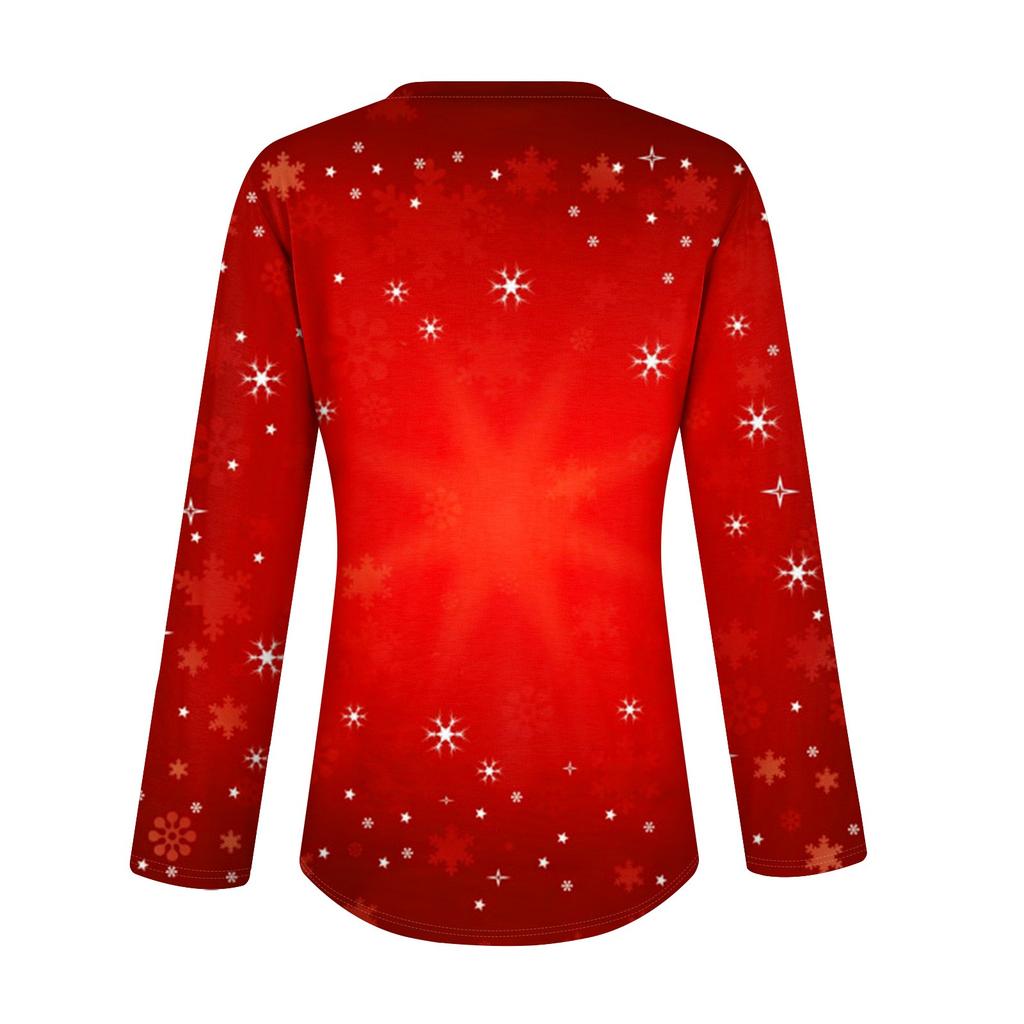 Женская повседневная мода сексуальный комфорт рождественский принт V-образный вырез пуговицы длинный рукав