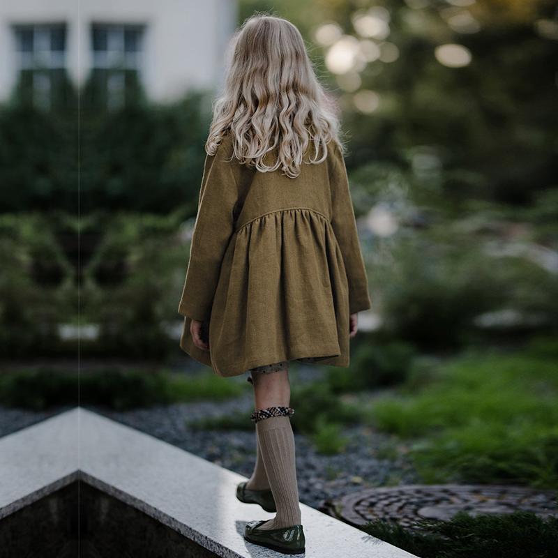 Ретро осень новый хлопковый и льняной кардиган для девочек пальто детское Mori свободное платье с длинными рукавами оборками воротник кукла куртки TZ177