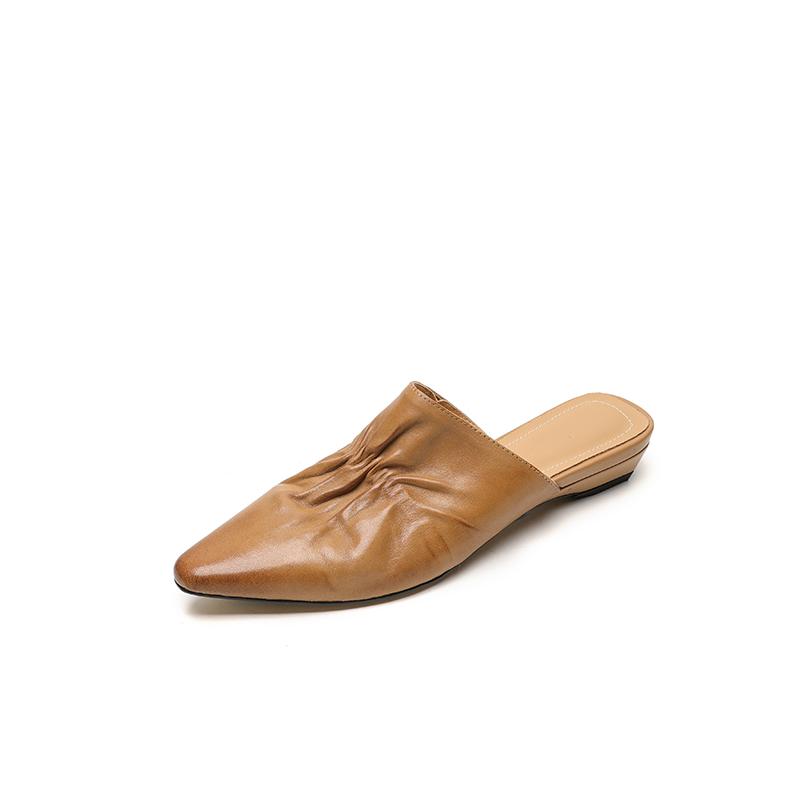 Мода 2025 Лето Женская обувь Квадратный носок Обувь на низком каблуке Тапочки Ретро Обувь из коровьей кожи для женщин Повседневные мюли для женщин Сандалии