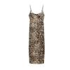 Spring Hot Sexy Straight Collar Thin Sling Back Slit Animal Pattern Print Midi Dress 3327266