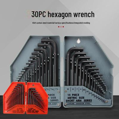 Набор из 30 метрических и дюймовых Г-образных шестигранных торцевых ключей - полированный черный, хром-ванадиевая сталь
