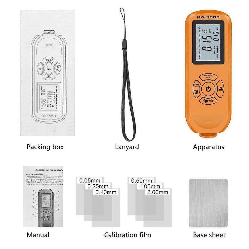 HW 300S Car Paint Film Thickness Gauge with Backlight Large Screen Coating Thickness Gauge Portable Paint Measuring Tool