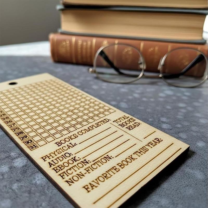 Wooden Book Tracker Bookmark - Books Read This Year Counter, Yearly Habit Log, Laser-Engraved Reader Planner