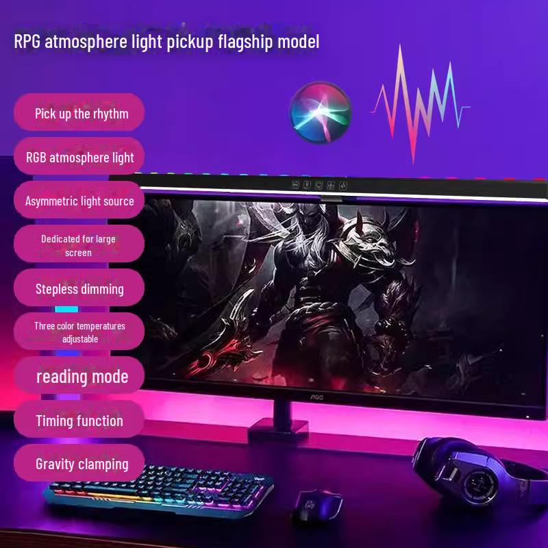 Large Curved Screen LED Desk Lamp with Colorful Ambiance Lighting - Perfect for Computer Monitors