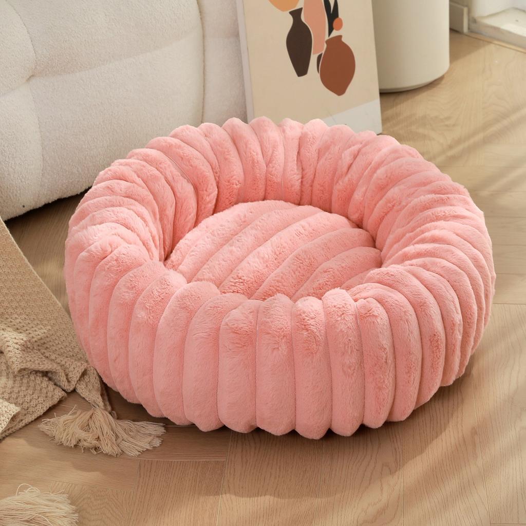 New Pet Nest High Gram Straight Strip Rabbit Plush Pet Mat Long Hair Round Cat Nest Winter Warm Dog Bed Dog Kennel