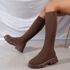 Fashion Thick Sole Knitted Long Boots for Women Fashion Elastic Socks Shoes Boots Over Knee Round Toe Low Heels  2024