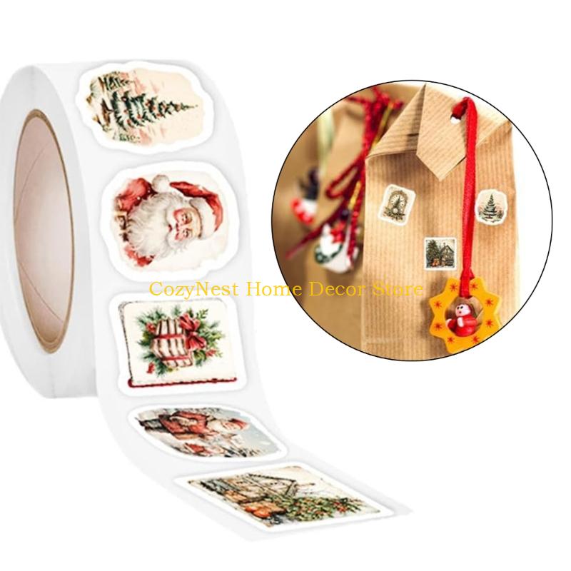 92MF 1000Pcs Holiday Packaging Label Christmas Decorative Sticker Adhesive Wrapping Label for Journal Notebook Packaging