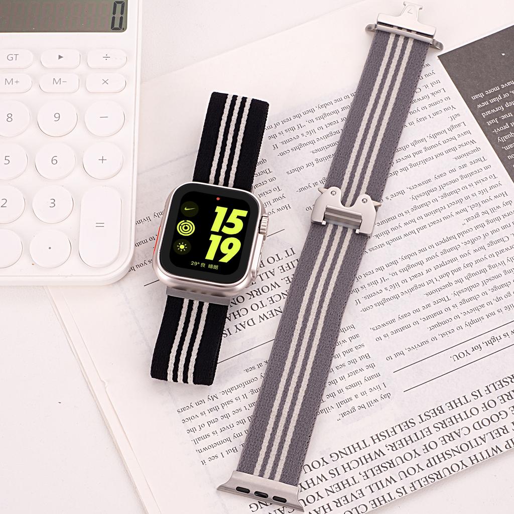 Watch Band for Apple Watch Series 10 Ultra 9 8 7 SE 6 5 4 3 2 1 46mm 49mm 45mm 44mm 42mm 3-Stripe Parachute Buckle Nylon Strap