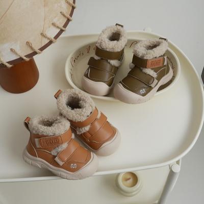 Обувь для малышей, осенне-зимняя теплая хлопковая обувь для мальчиков и девочек, толстые бархатные устойчивые короткие ботинки