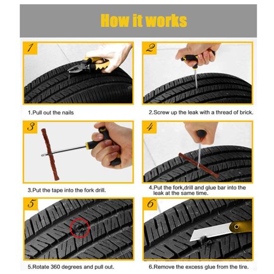 Автомобильные бескамерные шины, сверло для шин, резиновая полоска, клей, набор инструментов для ремонта проколов