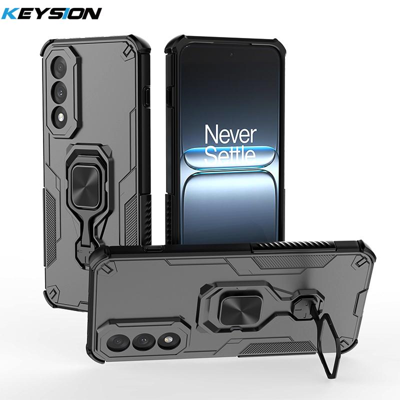 KEYSION Shockproof Armor Case for OnePlus Nord 5 5G Silicone+PC Upright Metal Live Ring Stand Phone Cover for OnePlus Nord CE5