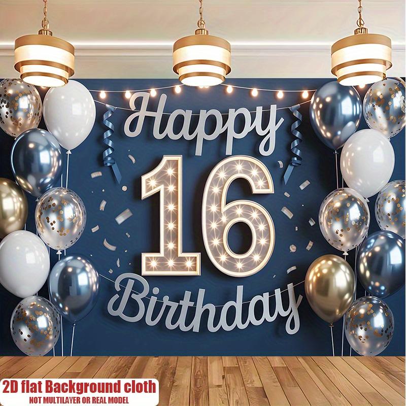Happy 16th Birthday, 1pc Polyester Party Backdrop Banner, Photo Booth Background, Wall Decor