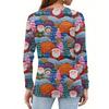 Women's Fashion Casual V-Neck Long Sleeve Decorative Button Christmas Print Top