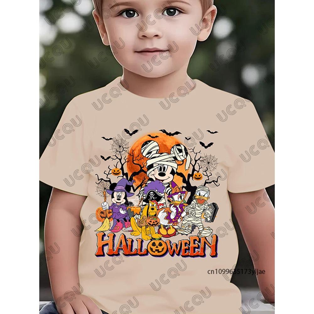 Хэллоуин Дисней Семейная Хлопковая Футболка с Принтом Микки Мауса Детская Летняя с Коротким Рукавом Повседневная Уличная Одежда Детские/Взрослые Топы