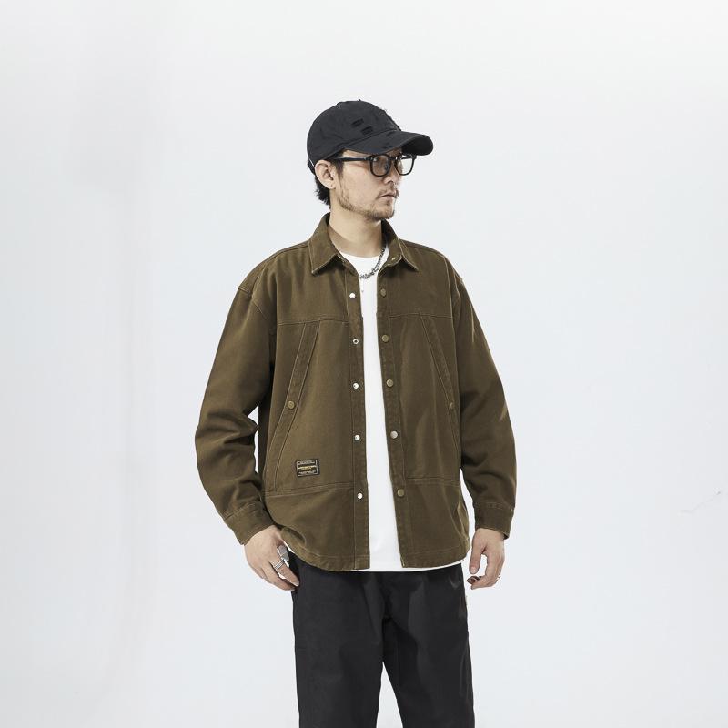 Куртка из плотного хлопкового денима, мужская, высококачественная, с текстурой, толстая, с длинными рукавами, в американском стиле, в стиле ретро, повседневная рубашка