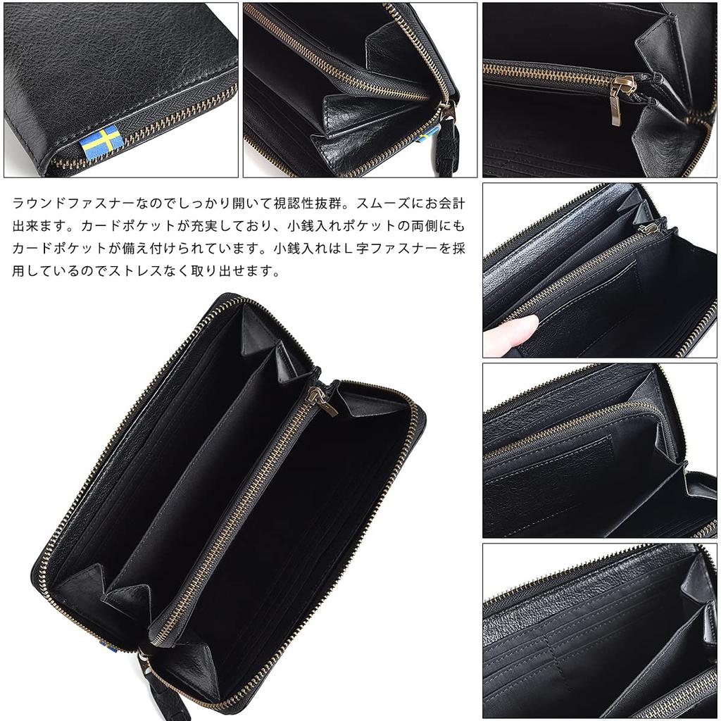 Mozu Long Wallet for Men and Women, Genuine Leather, Round Zipper, Long Wallet [NO.86111] (Green)