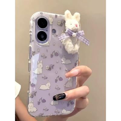 Фиолетовый чехол для телефона с кроликом для Apple iPhone 17 ProMax - Силиконовый противоударный милый простой чехол с полной защитой для iPhone 17/16/15/14/13/12/11/Pro/ProMax/Plus