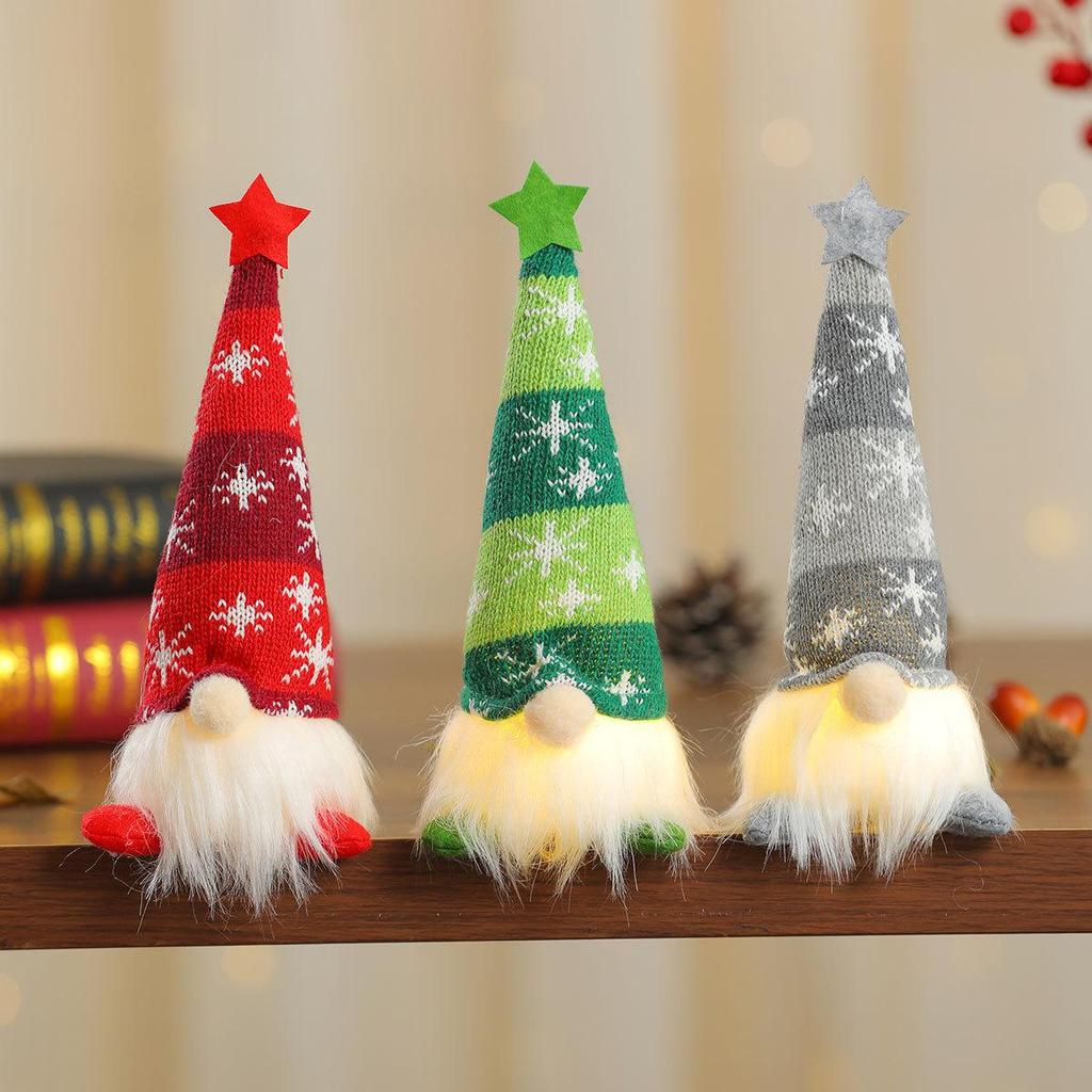 Полосатая вязаная шапка-звезда «Снежинка» со светящимися ножками, рождественское украшение-гном, подарок, украшение