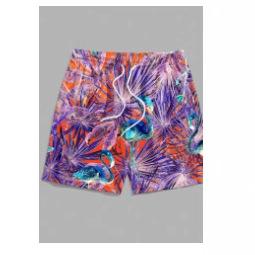 Summer 2025 3D-printed men's resort shorts with palm trees and exotic flowers