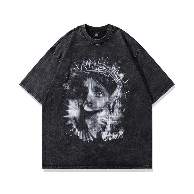 European And American Street Punk Animation Printed Short-Sleeved T-Shirt Men'S And Women'S Vintage Hip-Hop Half-Sleeved T-Shirt Tide