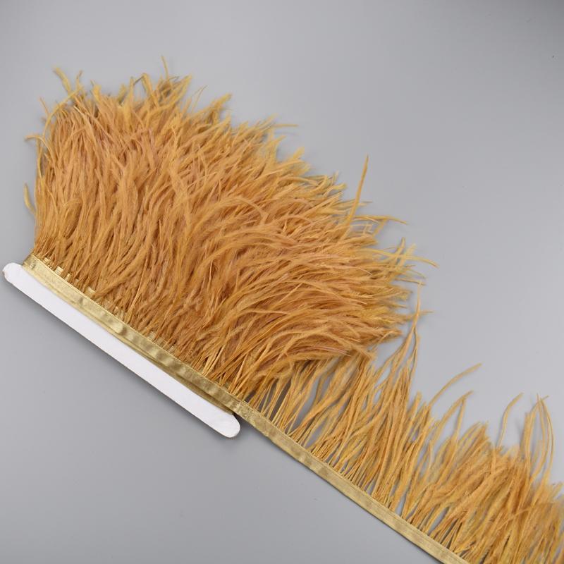 1Meter Colorful Ostrich Feathers On Ribbon Tape 10-15Cm Feather Fabric Tassel Fringe Trim Flecos Sewing Needlework Clothes Decor