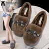 High Quality Genuine Hair Cozy Moccasins Big Size Rhinestone Chain Loafers Flat Heels Espadrilles Winter Warm Plush Shoes Women