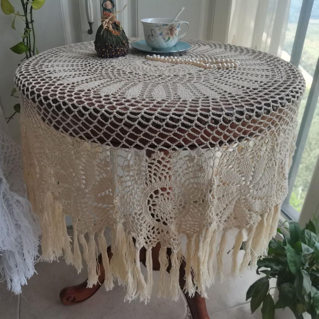 Вязаная крючком скатерть ручной работы из чистого хлопка, бежевое кружево, выдолбленная настольная крышка Changliu Su, украшение для дома, пылезащитная ткань