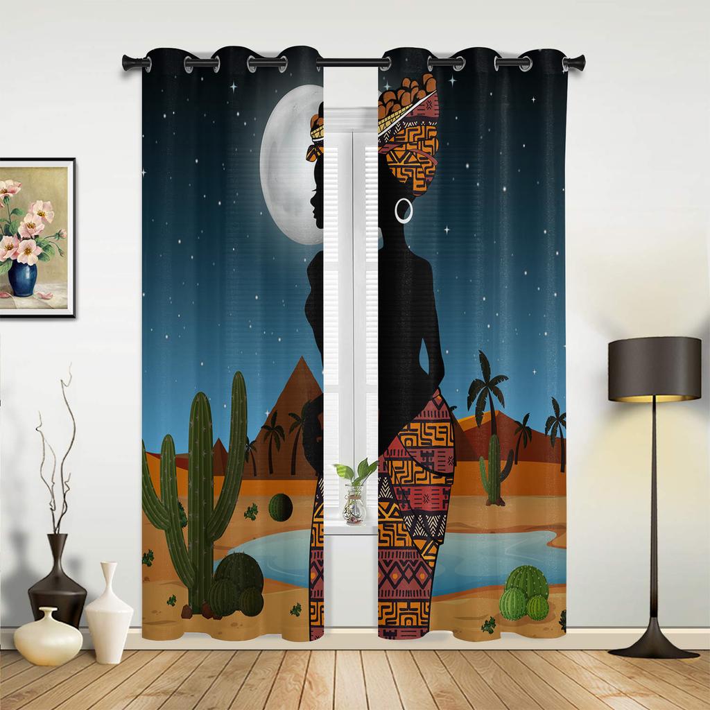 Ethnic Style African Women Black Women Curtains for Bedroom Living Room Drapes Kitchen Children's Room Window Curtain Home Decor