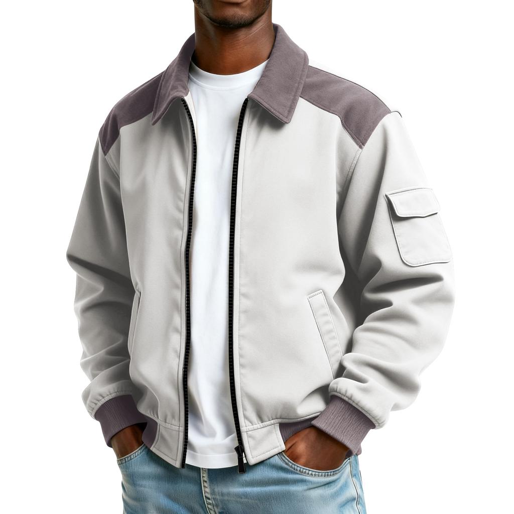 Men's Solid Color Pocket Zipper Jacket Men's Sports Large Size Casual Jacket