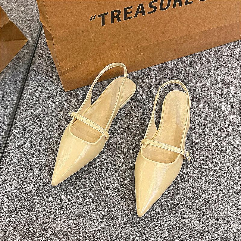 Summer Womens Fashion Solid Color Slip-On Sandals PU Casual Slingback High Heels Elegant Party Dress Flat Sandals Women