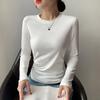Women Bottom Tops Round Neck Long Sleeve Slim Fit Base Shirt Solid