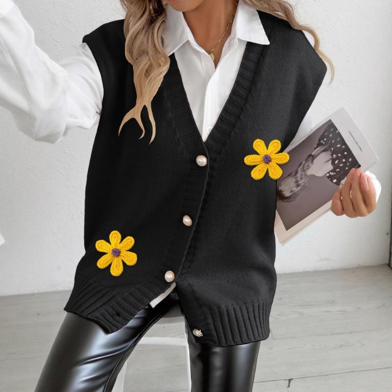 Женский осенне-зимний жилет с жемчужными пуговицами, свободный повседневный кардиган-жилет