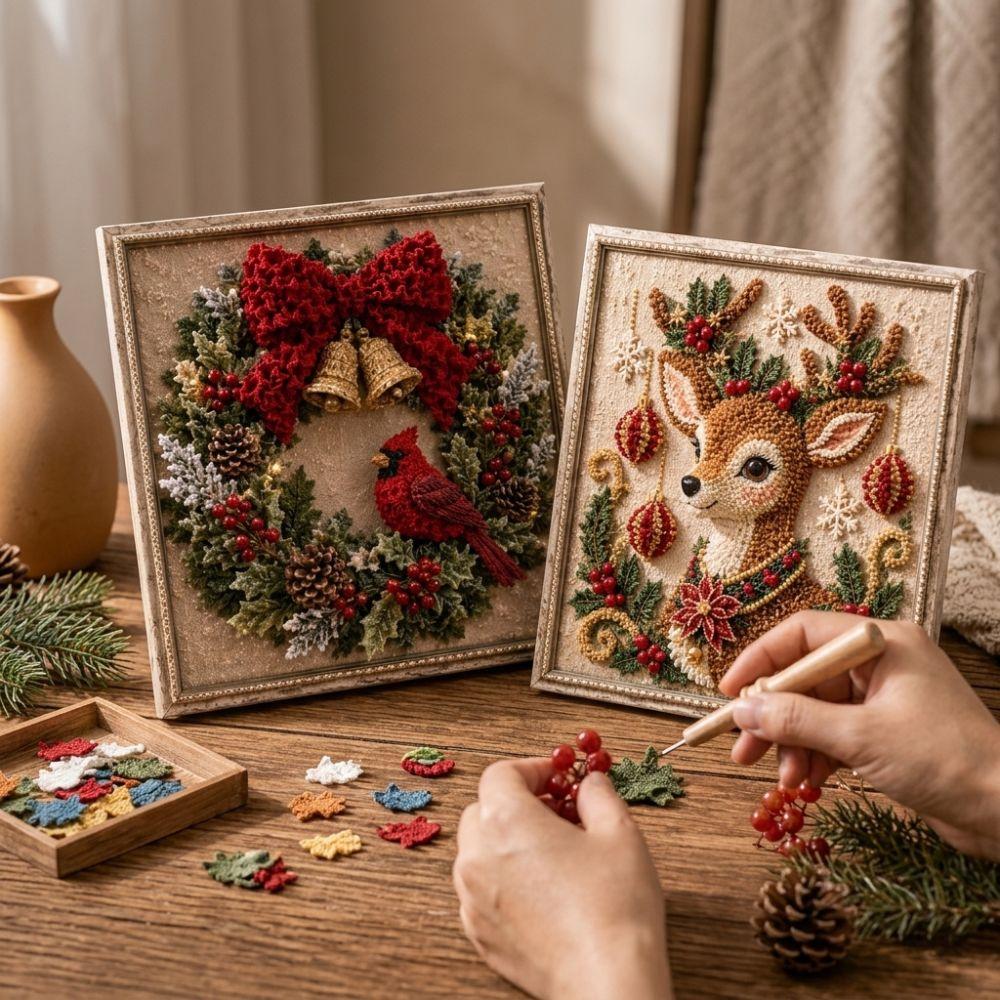Educational 3D Fabric Embroidery DIY Set Christmas Fabric Art Picture Christmas Party Decor