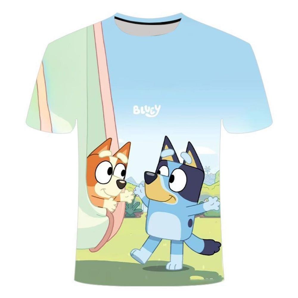 Детская 3D футболка Bluey Мультфильм 2026 Летняя Прохладная Быстросохнущая С коротким рукавом Аниме Принт Повседневная футболка для мальчиков и девочек Ежедневная