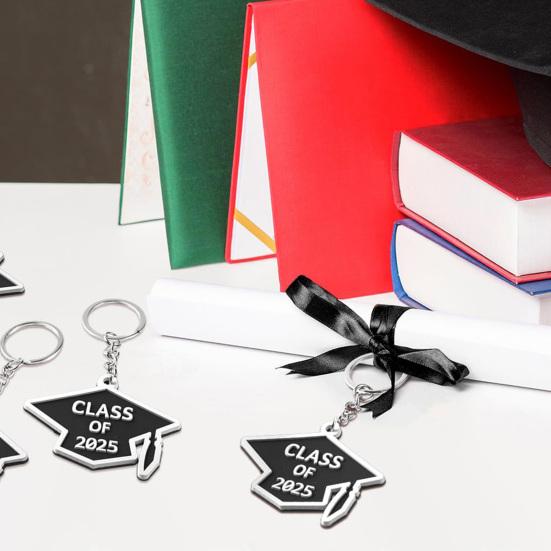 10 Pcs Class of 2025 Keychain Rubber Graduation Keychain Grad Cap Charm Key