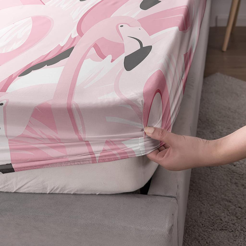 Узор Розовый Фламинго Шапка на Кровать Комплект из Трех Предметов Цифровая Печать Постельное Белье Шапка на Кровать Комплект из Трех Предметов Дети И Взрослые