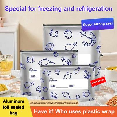 10 шт./пакет Герметичный, подходит для заморозки, кухонный пакет для свежести, большой вместимости, из алюминиевой фольги, пакет для продуктов, для сохранения свежести, многоразовый пакет с зип-застежкой