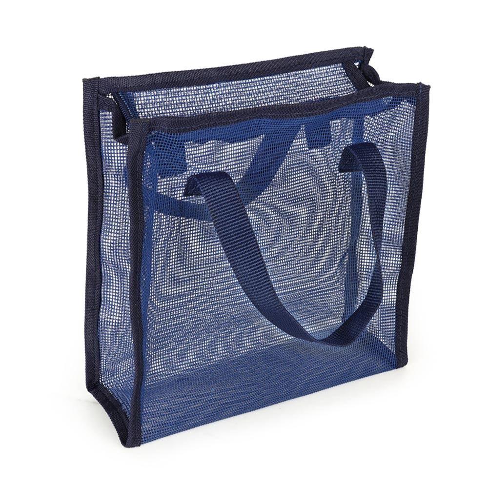 Portable Grey Blue Mesh Shower Bag Mesh Beach Makeup Handbag Leaking Water Foldable Gym Tote Bag Bathroom Shower Organizer