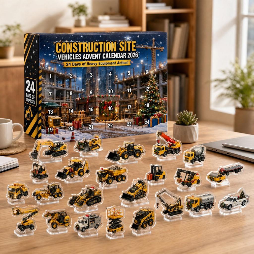 Construction Machinery Christmas Advent Calendar, -Day Countdown with Construction Vehicle Figures for Holiday