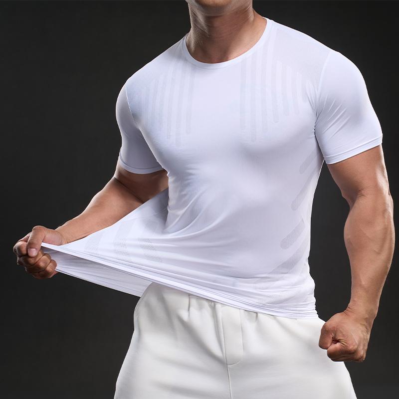 58883 Summer 2025 American Casual Short-sleeved Fashion Sports Slim Elastic Fitness Outdoor Round Neck T-shirt Men