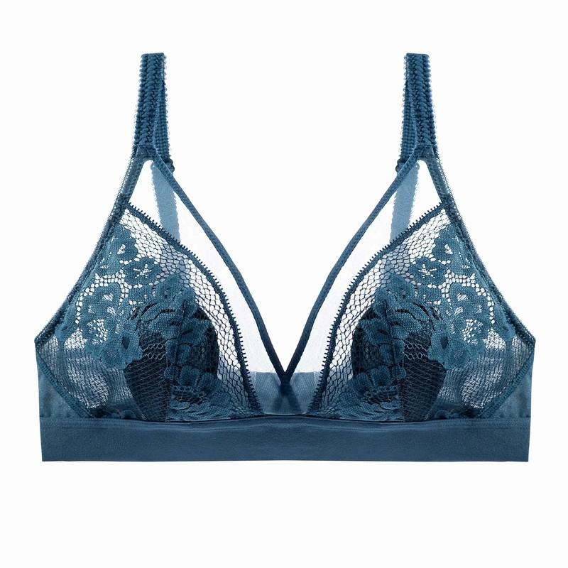 Sexy Lace Bra Women's Deep V Bra Thin Hollow Fancy Underwear Sensual Lingerie Invisible Plus Size Bralette See Through Bra