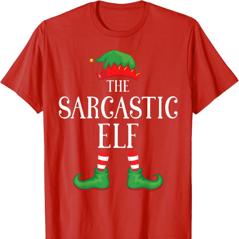Sarcastic Elf Matching Group Xmas Funny Family Christmas TShirt Cotton Retro Street Fashion Short Sleeve Design Breathable Tee