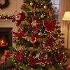 Wine Red Christmas Tree Pendant Glitter Bow Gold Sequin Snowflake Elk Hanging Ornaments Ice Bar Knot Girl Xmas Tree Pendant