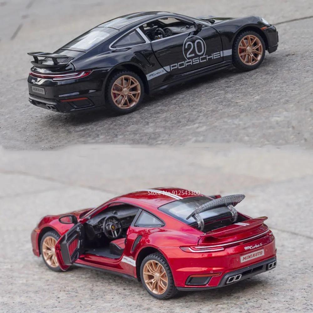 1/24 911 Turbo S Игрушечная модель легкосплавного автомобиля со звуком и светом, функция инерционного движения, имитация модели транспортного средства, коллекция, подарок для друга