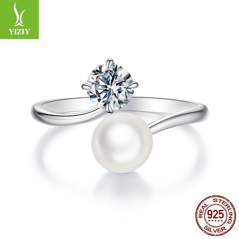 D Color Mozzarella Diamond Pearl Open Ring Women'S Charm Elegant S925 Sterling Silver Ring Jewelry