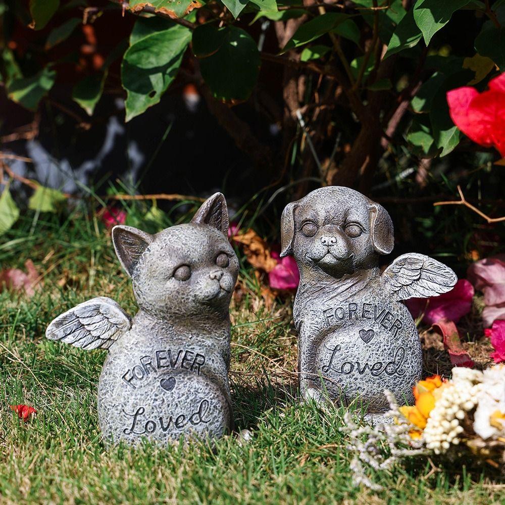 Weatherproof Pet Dog Cats Memorial Sculpture Stone Finish Pet Memorial Tombstone Living Room