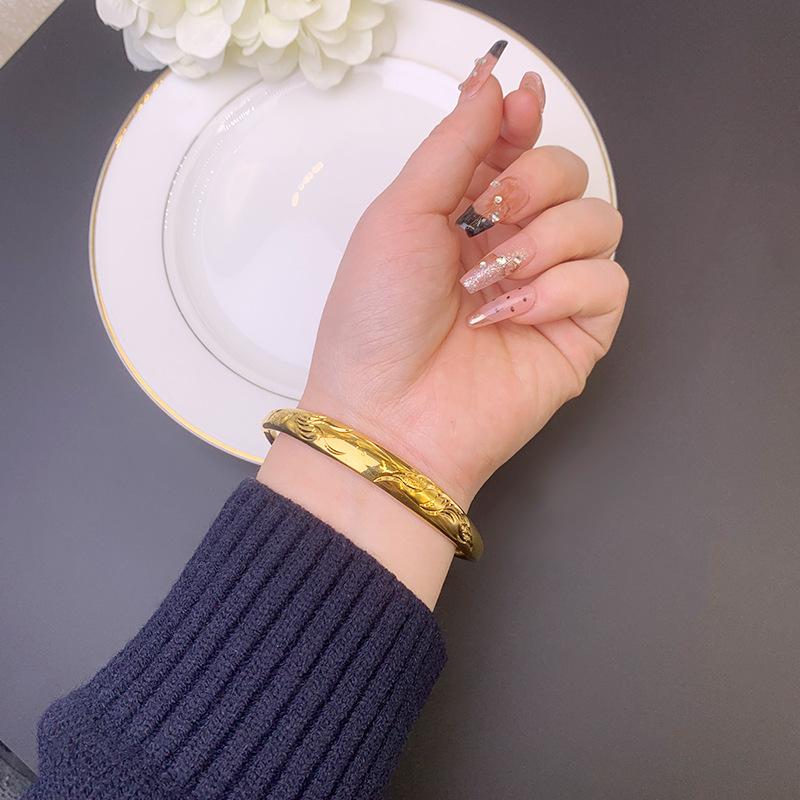 Trendy Glossy Dragon and Phoenix Push-pull Bracelet for Women Retro Jewelry Bracelet