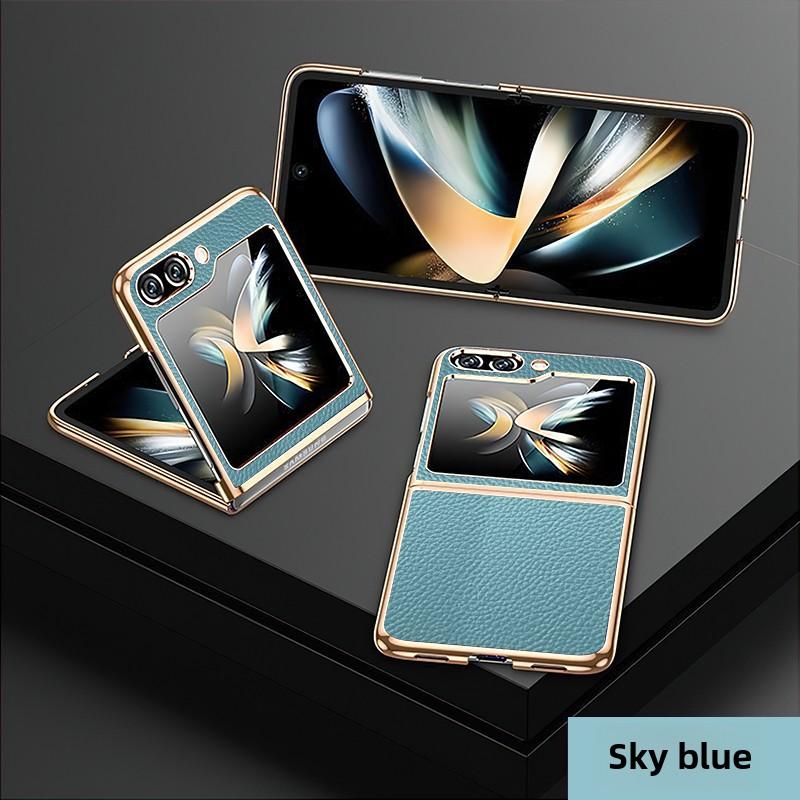 Чехол для телефона Samsung Z Flip 7 6 5 Flip6 Flip5 Flip4 Flip7 с золотой и серебряной рамой, гальванизированная ПУ-кожа, защитная крышка
